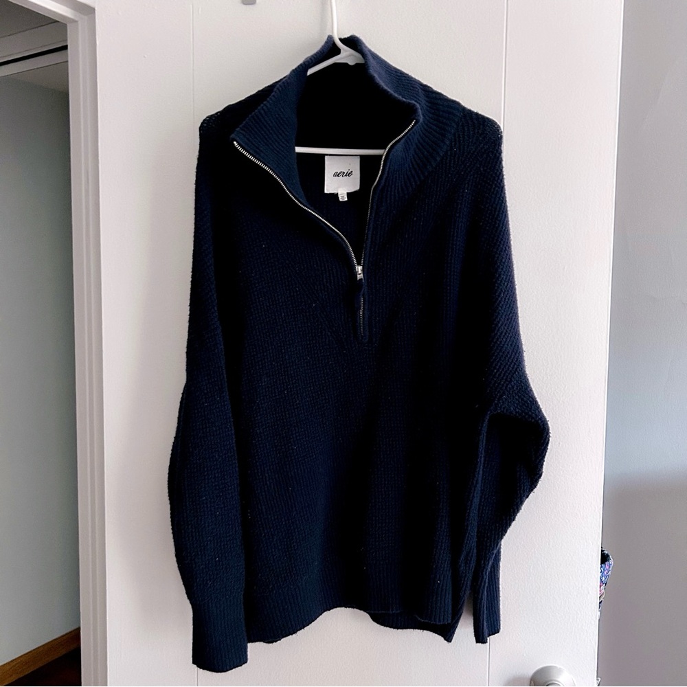 Aerie Navy Oversized Half-Zip Sweater